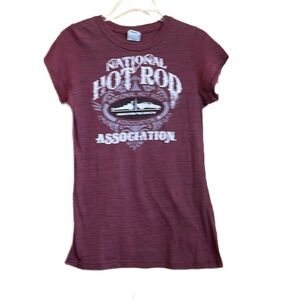 Maingate national hot rod association burgundy woman’s tee large